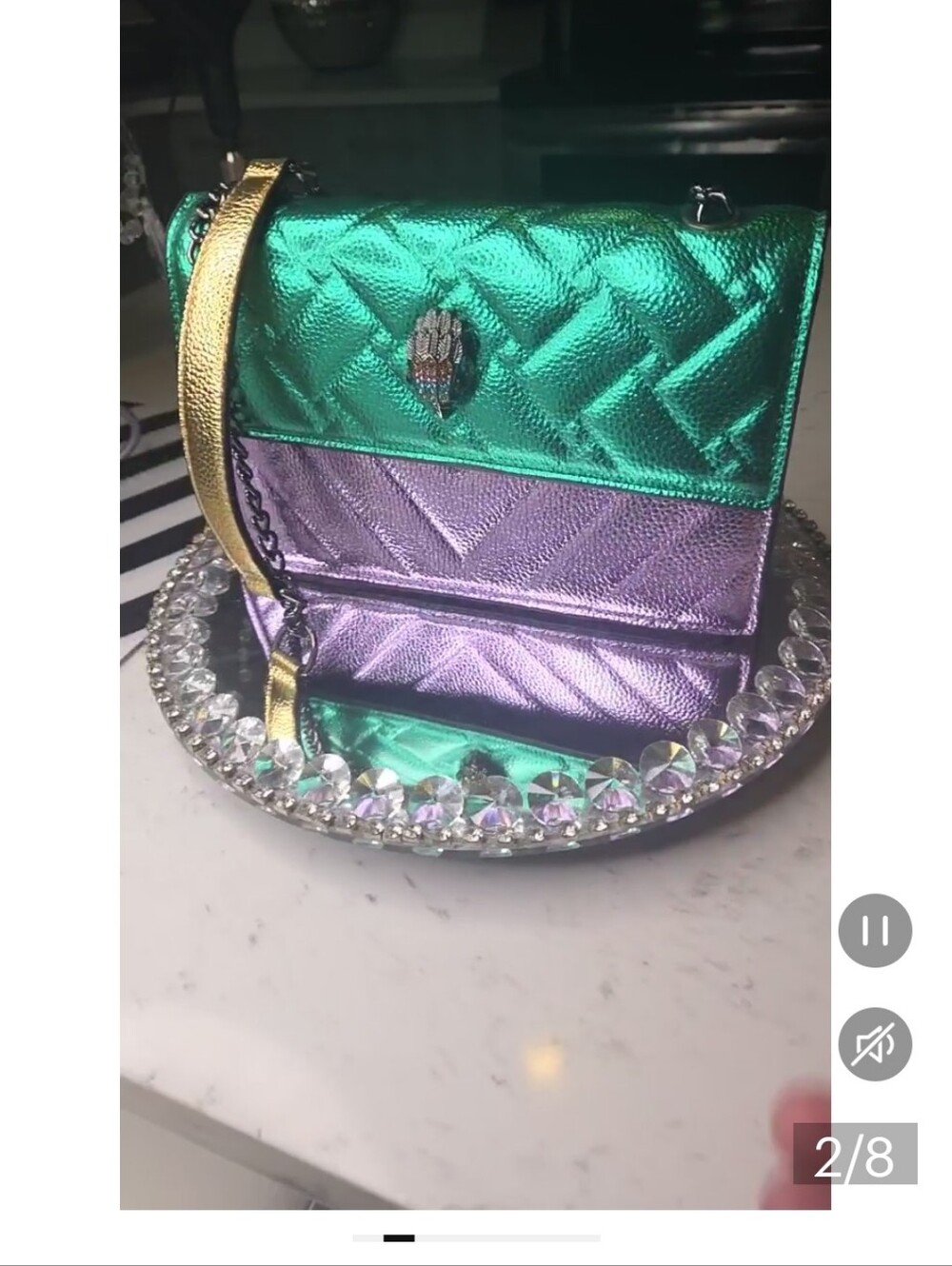 Kurt  Geiger Quilted Leather Metallic Crossbody Bag Nwot